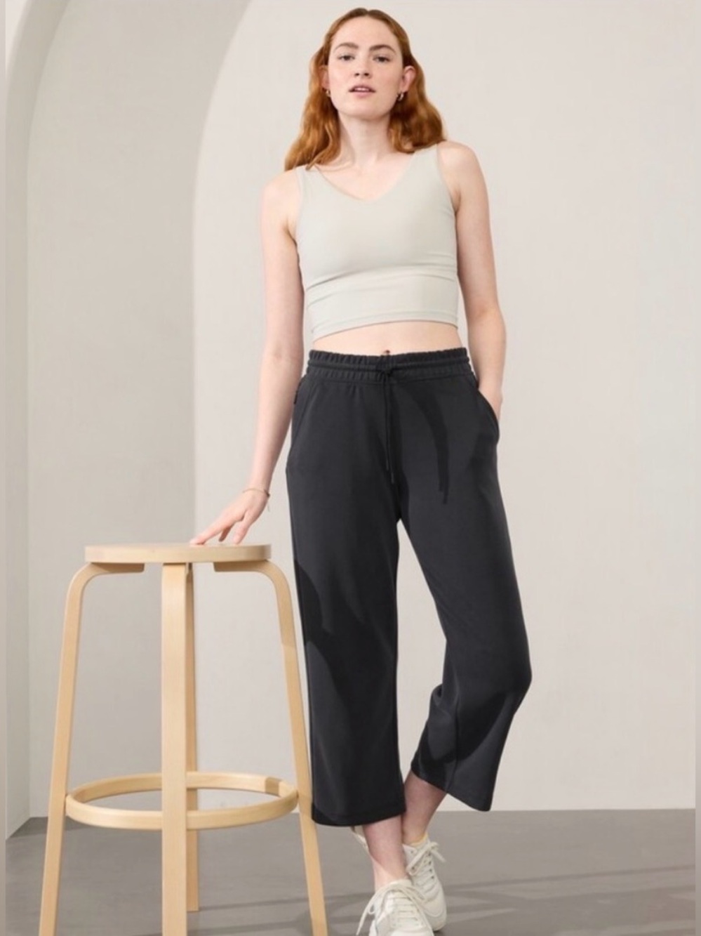 Athleta Seasoft Straight Pant Crop Wide Leg Travel Pants Black XL
